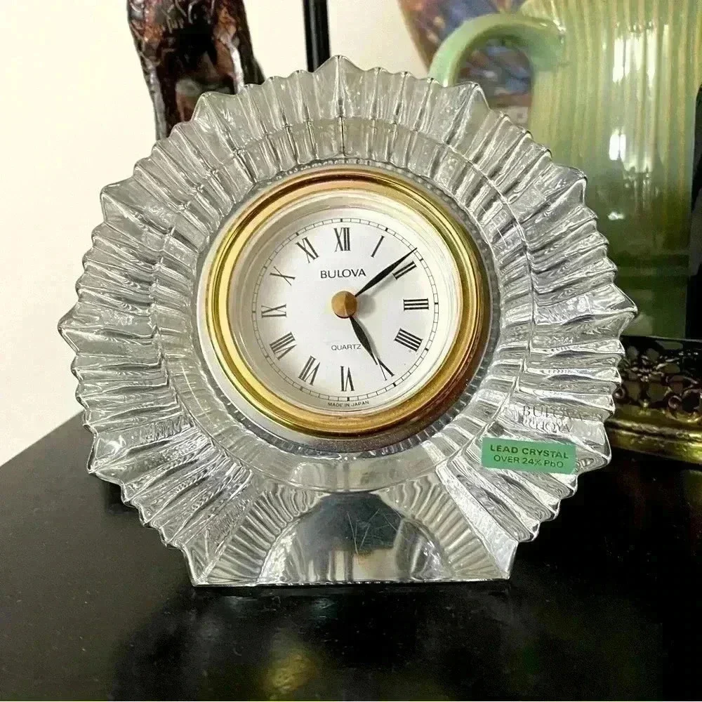 Bulova Hoya Crystal Clock‎ Vintage Quartz Desk Clock 5x2.5 inches Heavy >24%PbO